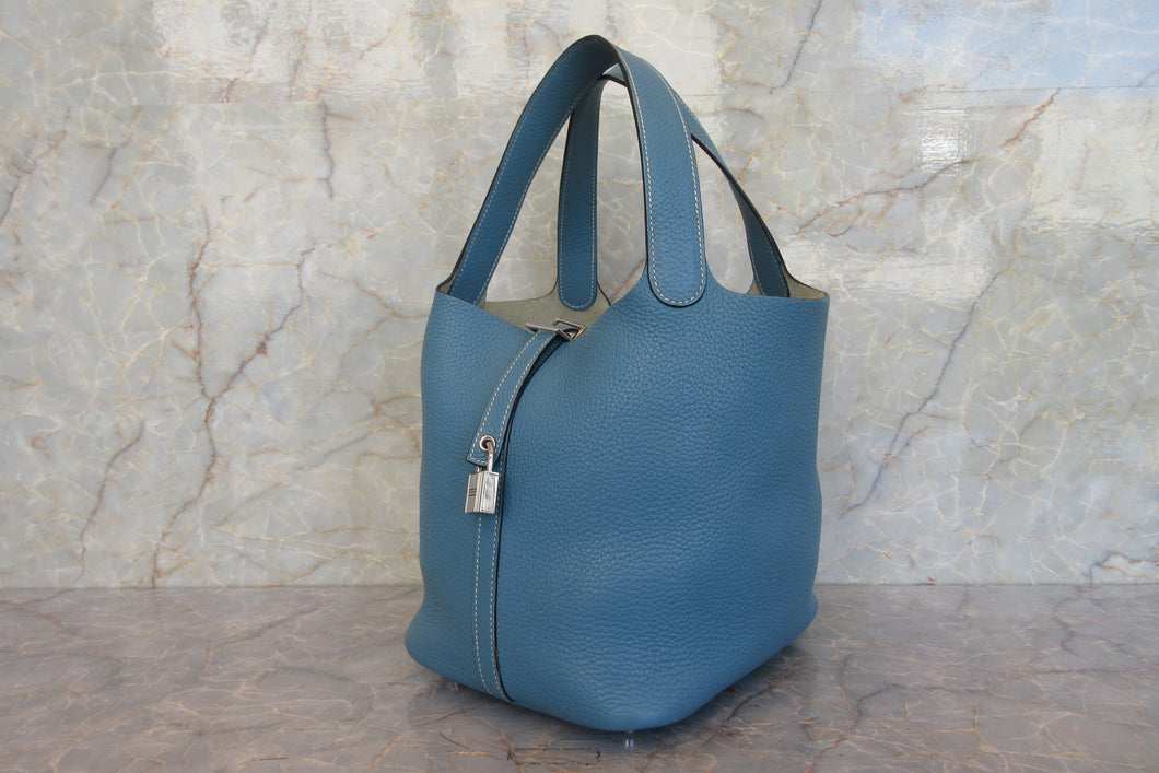 HERMES／エルメス ピコタンロックＭＭ トリヨンクレマンス ブルージーン □M刻印 ハンドバッグ 700100150