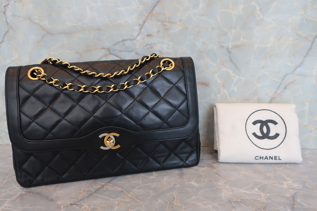 CHANEL/シャネル パリ限定マトラッセダブルフラップチェーンショルダーバッグ ラムスキン ブラック/ゴールド金具 ショルダーバッグ 700070310
