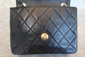 CHANEL Mini matelasse chain shoulder bag Lambskin Black/White/Gold hadware Shoulder bag 700100077