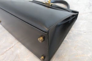 HERMES／エルメス ケリー28 ボックスカーフ ブラック 〇T刻印 ショルダーバッグ 700030274