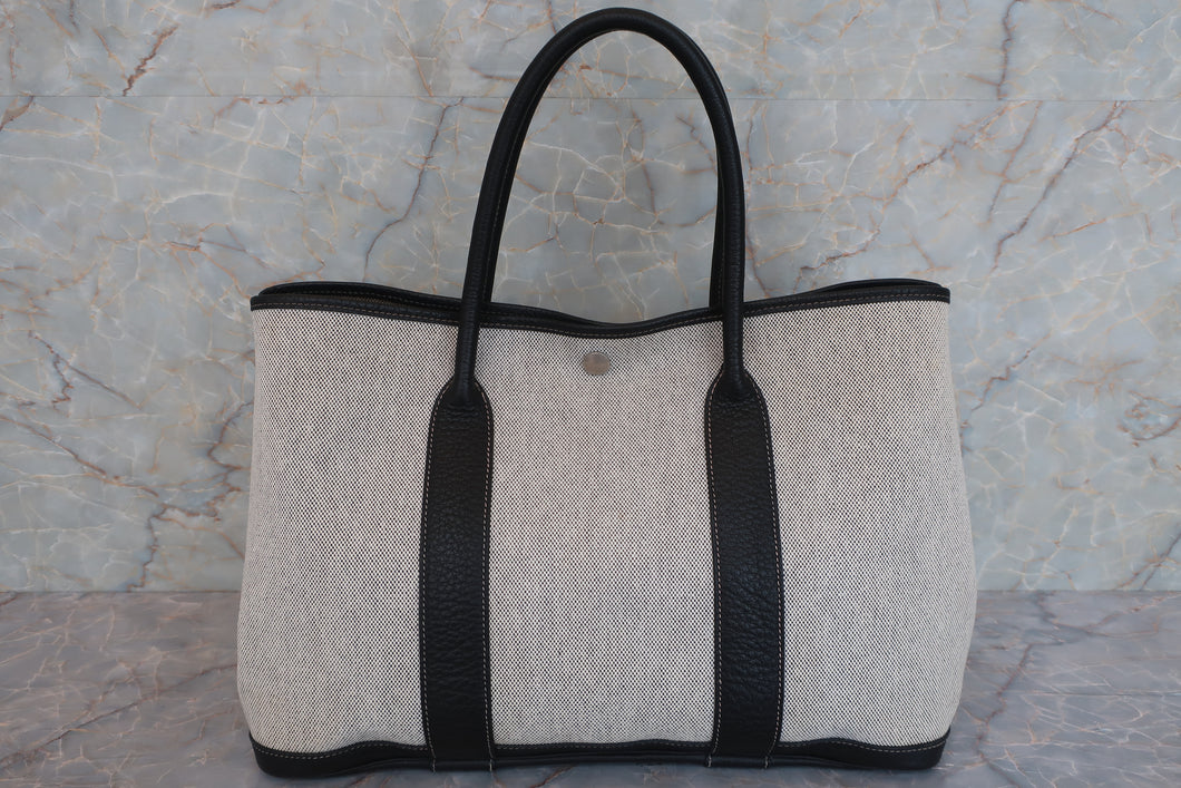 HERMES GARDEN PARTY PM Toile H/Leather Gray/Black □H刻印 Tote bag 600100129