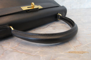 HERMES／エルメス ケリー28 ボックスカーフ ブラック 〇T刻印 ショルダーバッグ 700030274