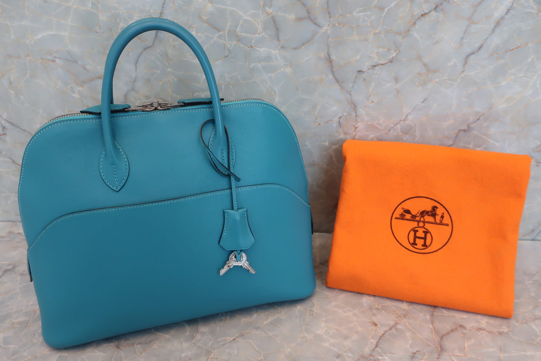 HERMES／BOLIDE 1923 Swift leather Turquoise blue □K刻印 Hand bag 600060142