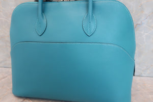 HERMES／BOLIDE 1923 Swift leather Turquoise blue □K刻印 Hand bag 600060142