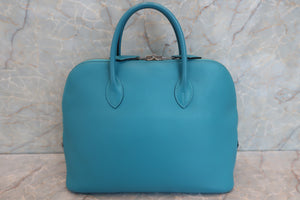 HERMES／BOLIDE 1923 Swift leather Turquoise blue □K Engraving Hand bag 600060142