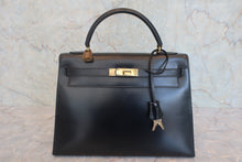 画像をギャラリービューアに読み込む, HERMES／エルメス ケリー32 ボックスカーフ ブラック 〇J刻印 ハンドバッグ 800030103
