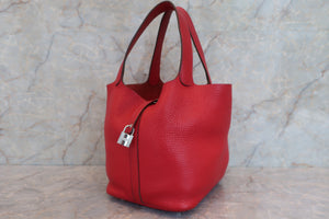 HERMES PICOTIN LOCK MM Clemence leather Rouge casaque □P Engraving Hand bag 600060150