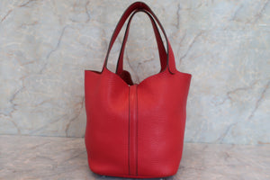 HERMES PICOTIN LOCK MM Clemence leather Rouge casaque □P刻印 Hand bag 600060150