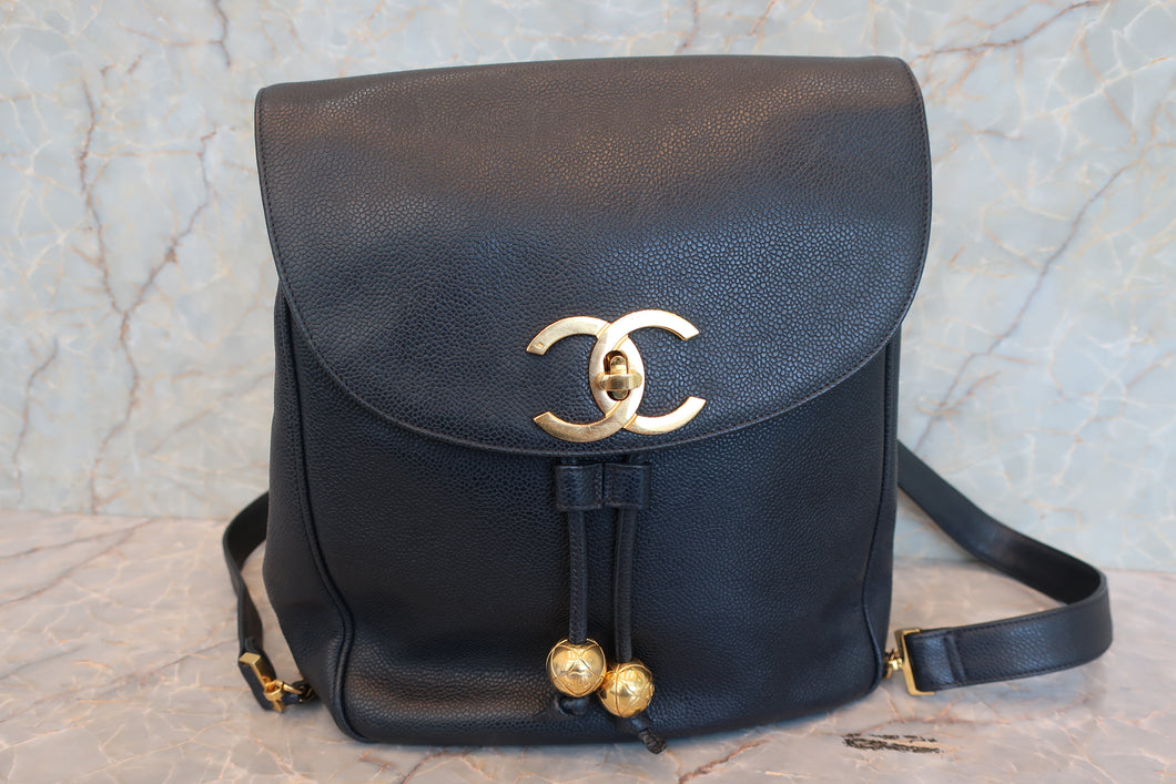 CHANEL/シャネル ココマークチェーンリュック キャビアスキン ネイビー/ゴールド金具 リュック 700090069