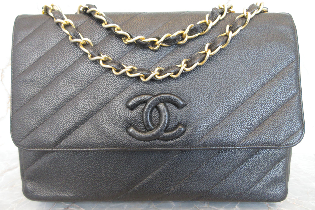 CHANEL/シャネル バイアスステッチチェーンショルダーバッグ キャビアスキン ブラック/ゴールド金具 ショルダーバッグ 700020004