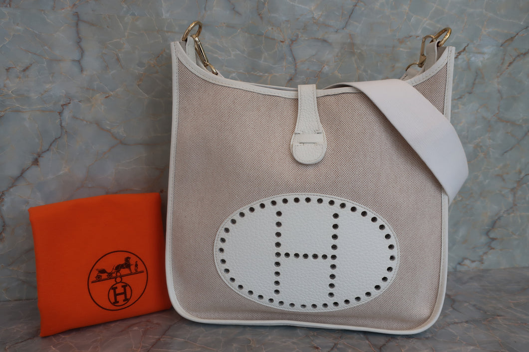 HERMES／エルメス エブリン1GM トワルアッシュ/トリヨンクレマンス ベージュ/ホワイト □H刻印 ショルダーバッグ 700050081