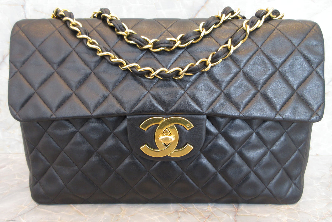 CHANEL/シャネル デカマトラッセシングルフラップチェーンショルダーバッグ ラムスキン ブラック/ゴールド金具 ショルダーバッグ 700010195