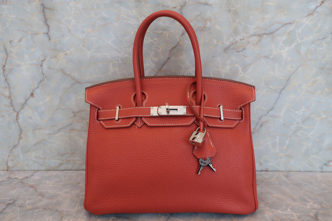 HERMES／エルメス バーキン30 トリヨンクレマンス サンギーヌ/ホワイト ハンドバッグ 700060224