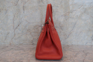 HERMES／エルメス バーキン30 トリヨンクレマンス サンギーヌ/ホワイト ハンドバッグ 700060224