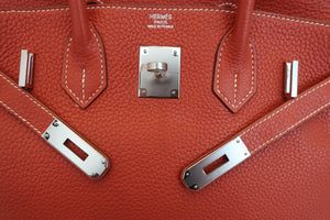 HERMES／エルメス バーキン30 トリヨンクレマンス サンギーヌ/ホワイト ハンドバッグ 700060224