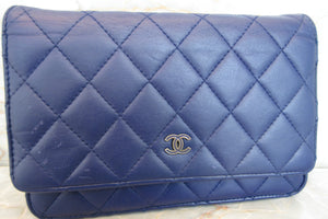 CHANEL/シャネル マトラッセチェーンウォレット ラムスキン ブルー/シルバー金具 ショルダーバッグ 700050210