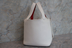 HERMES PICOTIN PM Bi-color Clemence leather/Chevre myzore goatskim White/Red □J刻印 Hand bag 600090133