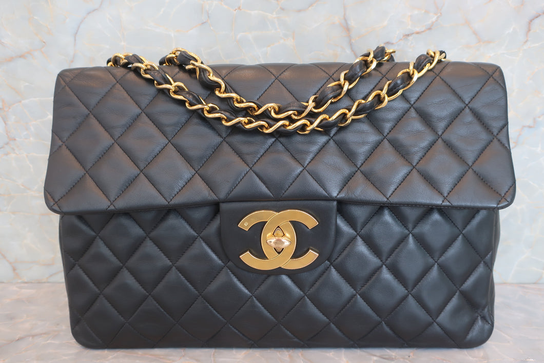 CHANEL/シャネル デカマトラッセシングルフラップチェーンショルダーバッグ ラムスキン ブラック/ゴールド金具 ショルダーバッグ 600100156