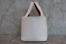 将图片加载到图库查看器，HERMES PICOTIN PM Bi-color Clemence leather/Chevre myzore goatskim White/Red □J刻印 Hand bag 600090133
