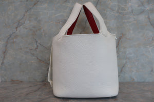 HERMES PICOTIN PM Bi-color Clemence leather/Chevre myzore goatskim White/Red □J刻印 Hand bag 600090133