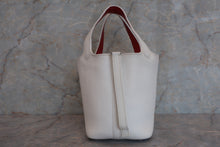 将图片加载到图库查看器，HERMES PICOTIN PM Bi-color Clemence leather/Chevre myzore goatskim White/Red □J刻印 Hand bag 600090133
