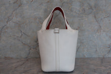 将图片加载到图库查看器，HERMES PICOTIN PM Bi-color Clemence leather/Chevre myzore goatskim White/Red □J刻印 Hand bag 600090133
