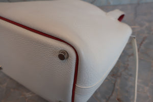 HERMES PICOTIN PM Bi-color Clemence leather/Chevre myzore goatskim White/Red □J刻印 Hand bag 600090133