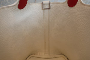 HERMES PICOTIN PM Bi-color Clemence leather/Chevre myzore goatskim White/Red □J刻印 Hand bag 600090133