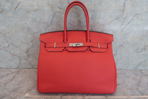 HERMES BIRKIN 35 Clemence leather Rouge pivoine □R Engraving Hand bag 600090127