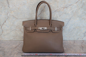 HERMES BIRKIN 30 Clemence leather Etoupe gray □I Engraving Hand bag 700100132