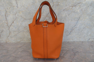 HERMES PICOTIN LOCK PM Clemence leather Orange □M Engraving Hand bag 600120300