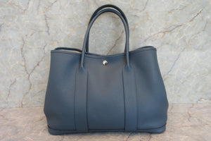 HERMES  GARDEN PARTY PM Negonda leather Blue tempete □R Engraving Tote bag 700060010