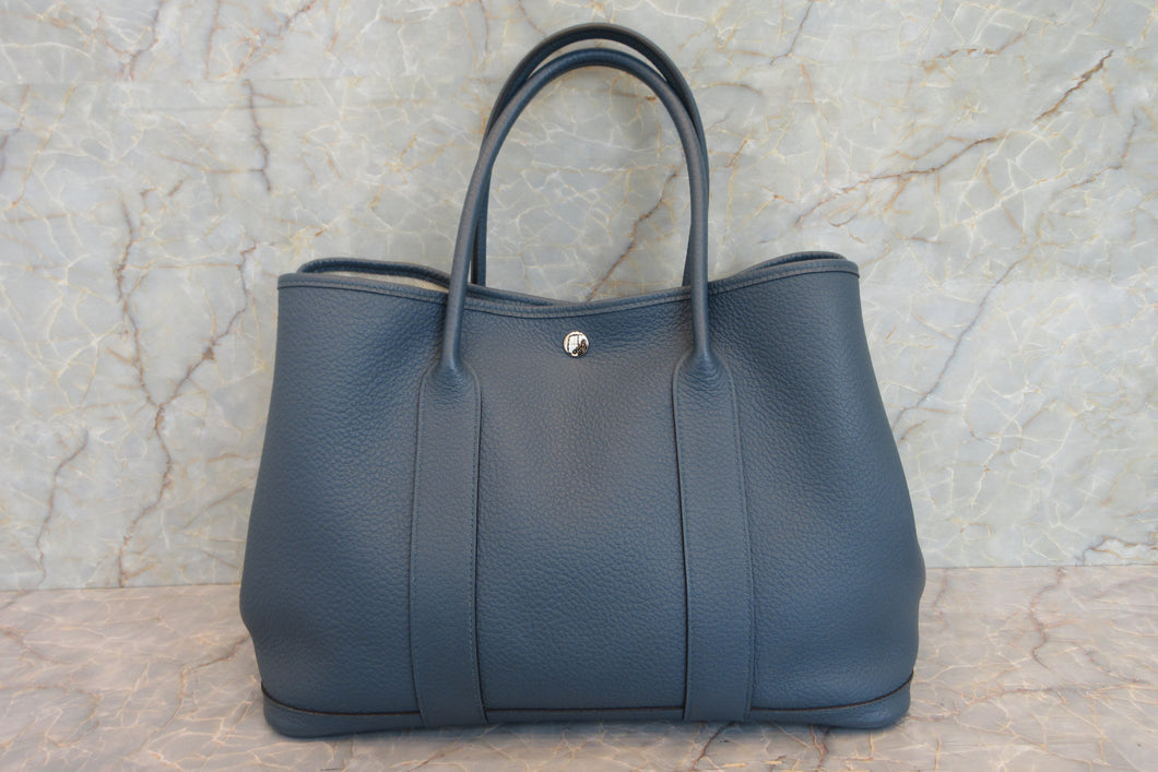 HERMES  GARDEN PARTY PM Negonda leather Blue tempete □R Engraving Tote bag 700060010