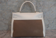 将图片加载到图库查看器，HERMES KELLY 35 Gulliver leather/Toile officier White/Brown 〇U刻印 Shoulder bag 600090122
