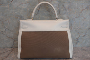 HERMES KELLY 35 Gulliver leather/Toile officier White/Brown 〇U刻印 Shoulder bag 600090122