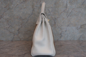 HERMES KELLY 35 Gulliver leather/Toile officier White/Brown 〇U Engraving Shoulder bag 600090122