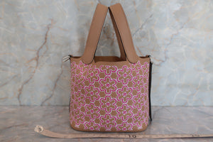 HERMES PICOTIN LOCK Micro（micro） Lucky Daisy Swift leather Chai/Pink/White U Engraving Hand bag 600080061