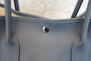 HERMES  GARDEN PARTY PM Negonda leather Blue tempete □R Engraving Tote bag 700060010