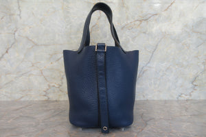 HERMES PICOTIN LOCK PM Clemence leather Blue de malte □R Engraving Hand bag 700010049