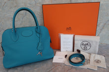 Load image into Gallery viewer, HERMES／BOLIDE 31 Clemence leather Turquoise blue □R Engraving Shoulder bag 600050203
