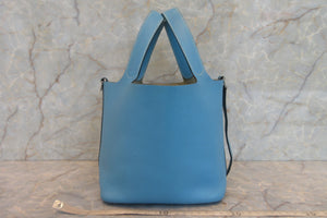 HERMES PICOTIN PM Clemence leather Blue jean □E Engraving Hand bag 700050162