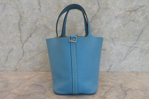 HERMES PICOTIN PM Clemence leather Blue jean □E Engraving Hand bag 700050162