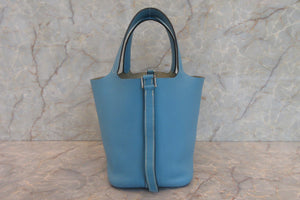 HERMES PICOTIN PM Clemence leather Blue jean □E Engraving Hand bag 700050162