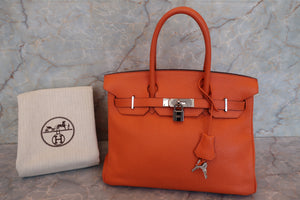 HERMES BIRKIN 30 Clemence leather Orange □H Engraving Hand bag 700100094