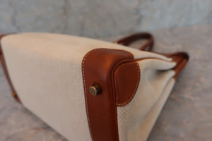 HERMES HAUT A COURROIRE 32 Toile H/Barenia leather Beige/Brown 〇X Engraving Hand bag 600040090