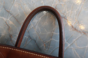 HERMES HAUT A COURROIRE 32 Toile H/Barenia leather Beige/Brown 〇X Engraving Hand bag 600040090