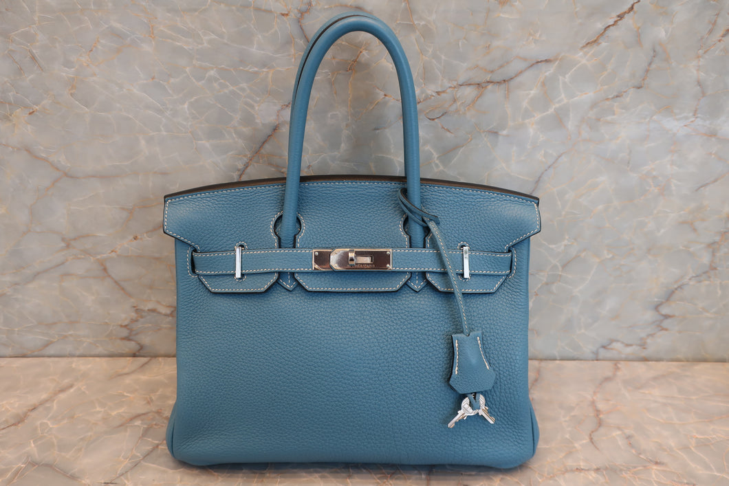 HERMES BIRKIN 30 Togo leather Blue jean □M Engraving Hand bag 700020074