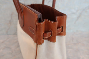 HERMES HAUT A COURROIRE 32 Toile H/Barenia leather Beige/Brown 〇X刻印 Hand bag 600040090