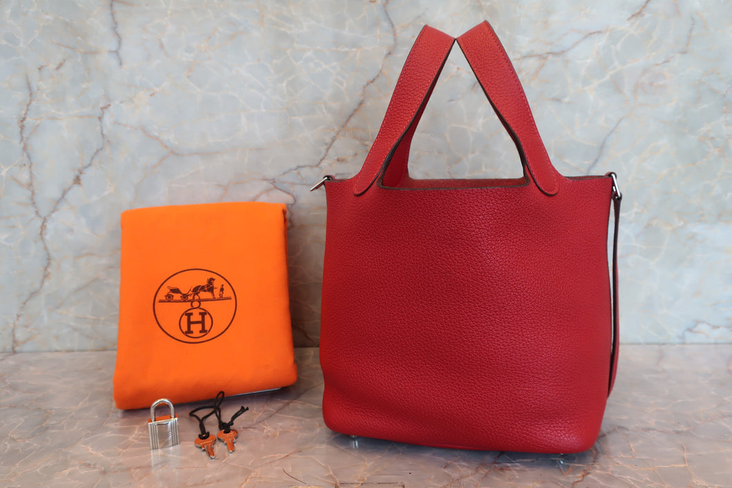 HERMES PICOTIN LOCK PM Clemence leather Rouge casaque A Engraving Hand bag 700100097