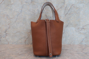 HERMES PICOTIN LOCK ECLAT PM Clemence leather/Swift leather Gold/Pearl gray Z刻印 Hand bag 600100076